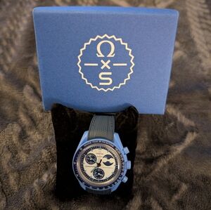 Omega Blue And Cream Men's Swiss Made Watch